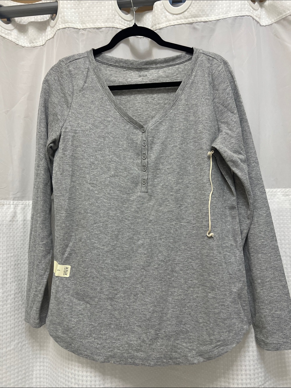 Women's Gray Henley Long-Sleeve Top